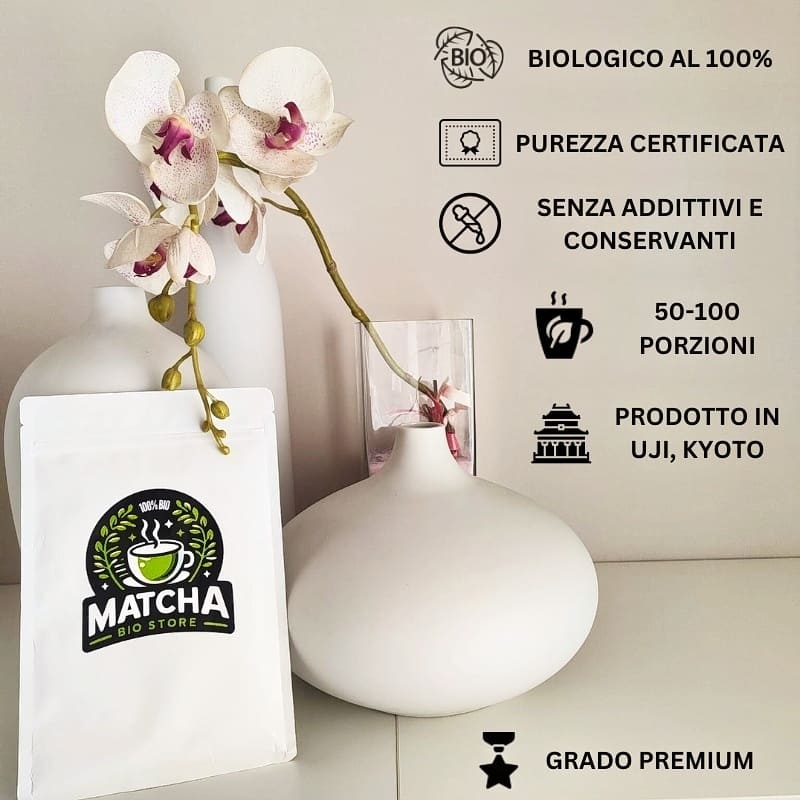 matcha biologico, tè verde matcha giapponese  biologico senza addittivi e prodotto a mano